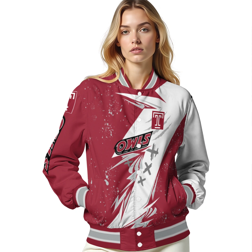 temple owls ripped bolt red white varsity jacket latest model temple owls ripped bolt red white varsity jacket latest model
