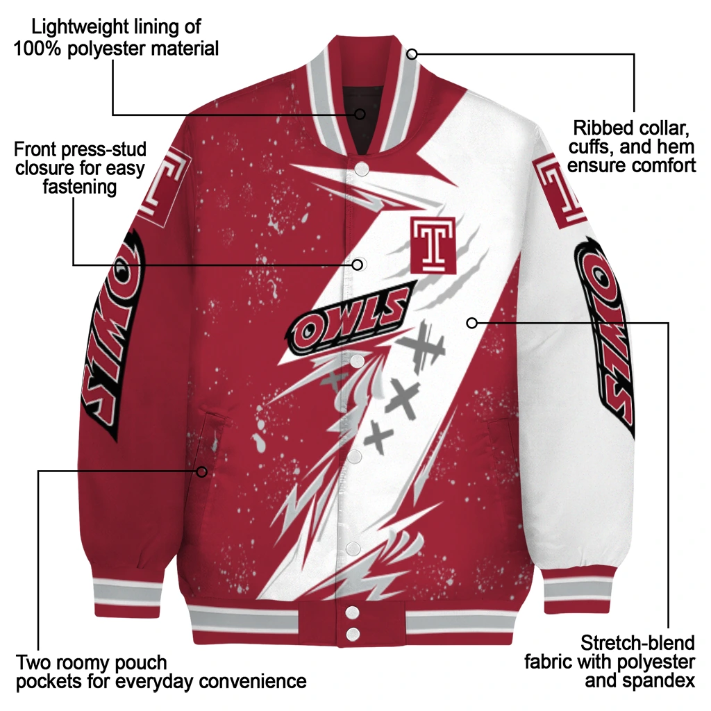 temple owls ripped bolt red white varsity jacket new arrival temple owls ripped bolt red white varsity jacket new arrival