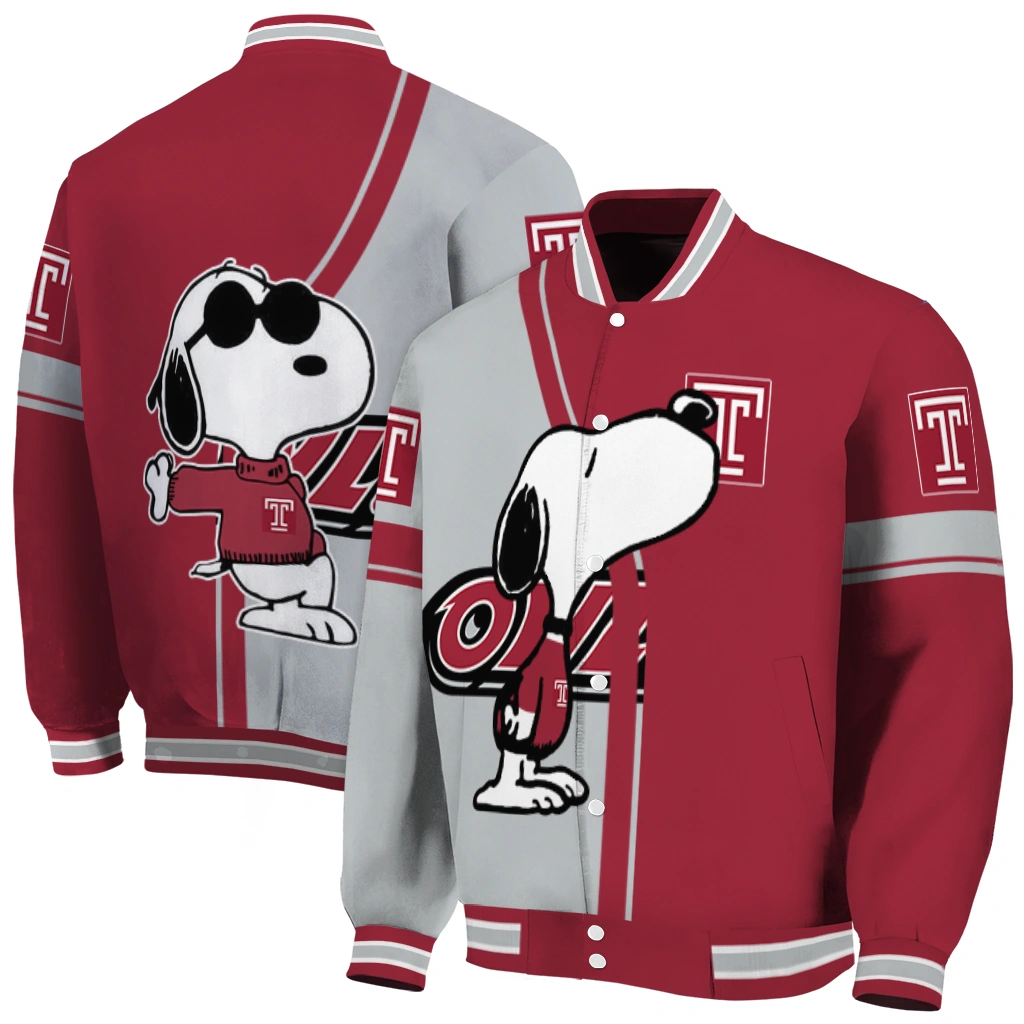 temple owls snoopy attitude red varsity jacket fashion forward temple owls snoopy attitude red varsity jacket fashion forward