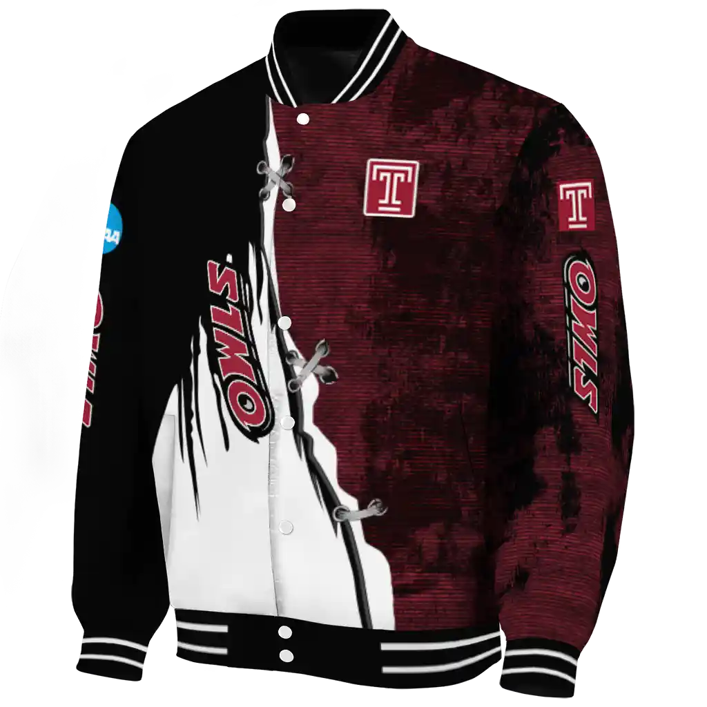 temple owls torn texture print red black varsity jacket best selling temple owls torn texture print red black varsity jacket best selling
