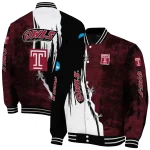 temple owls torn texture print red black varsity jacket best selling