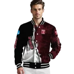 temple owls torn texture print red black varsity jacket best selling