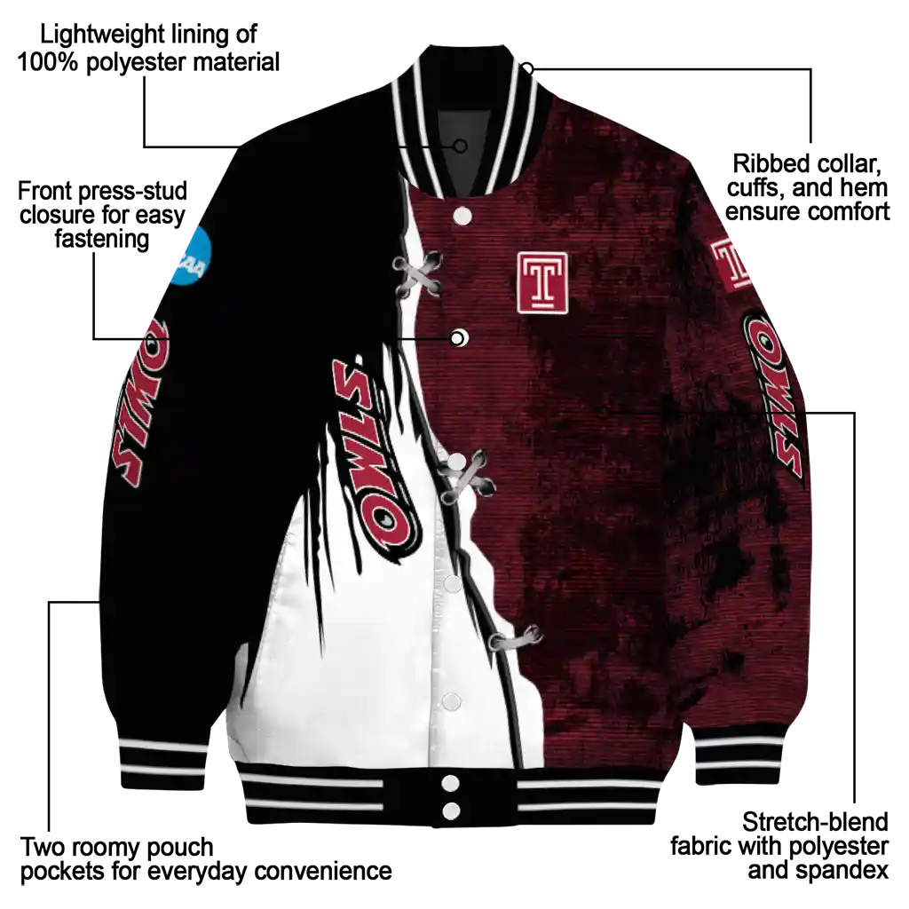 temple owls torn texture print red black varsity jacket new arrival temple owls torn texture print red black varsity jacket new arrival