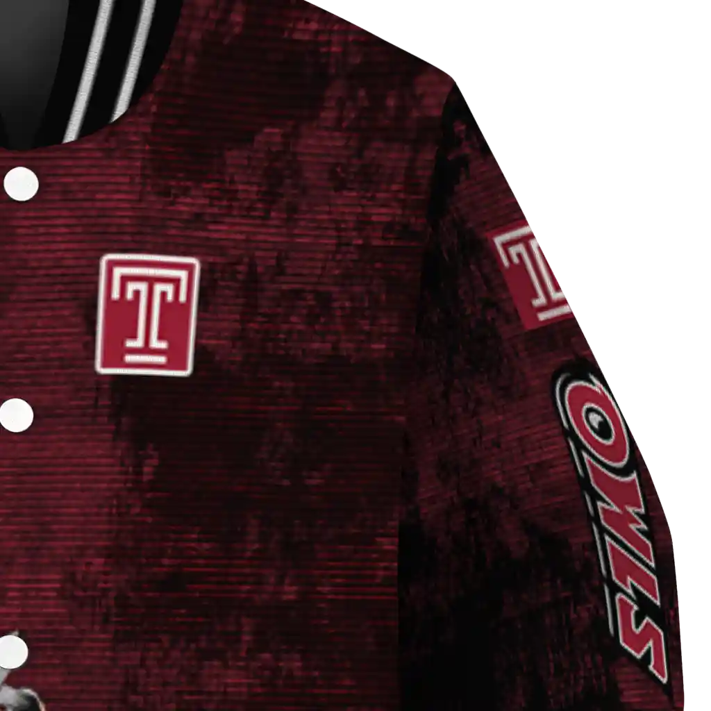 temple owls torn texture print red black varsity jacket premium grade temple owls torn texture print red black varsity jacket premium grade