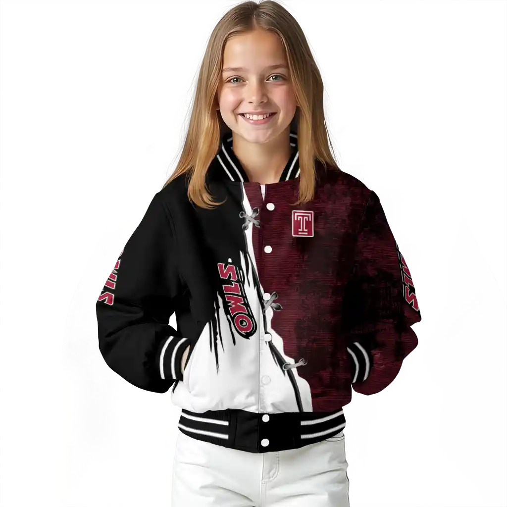 temple owls torn texture print red black varsity jacket top rated temple owls torn texture print red black varsity jacket top rated