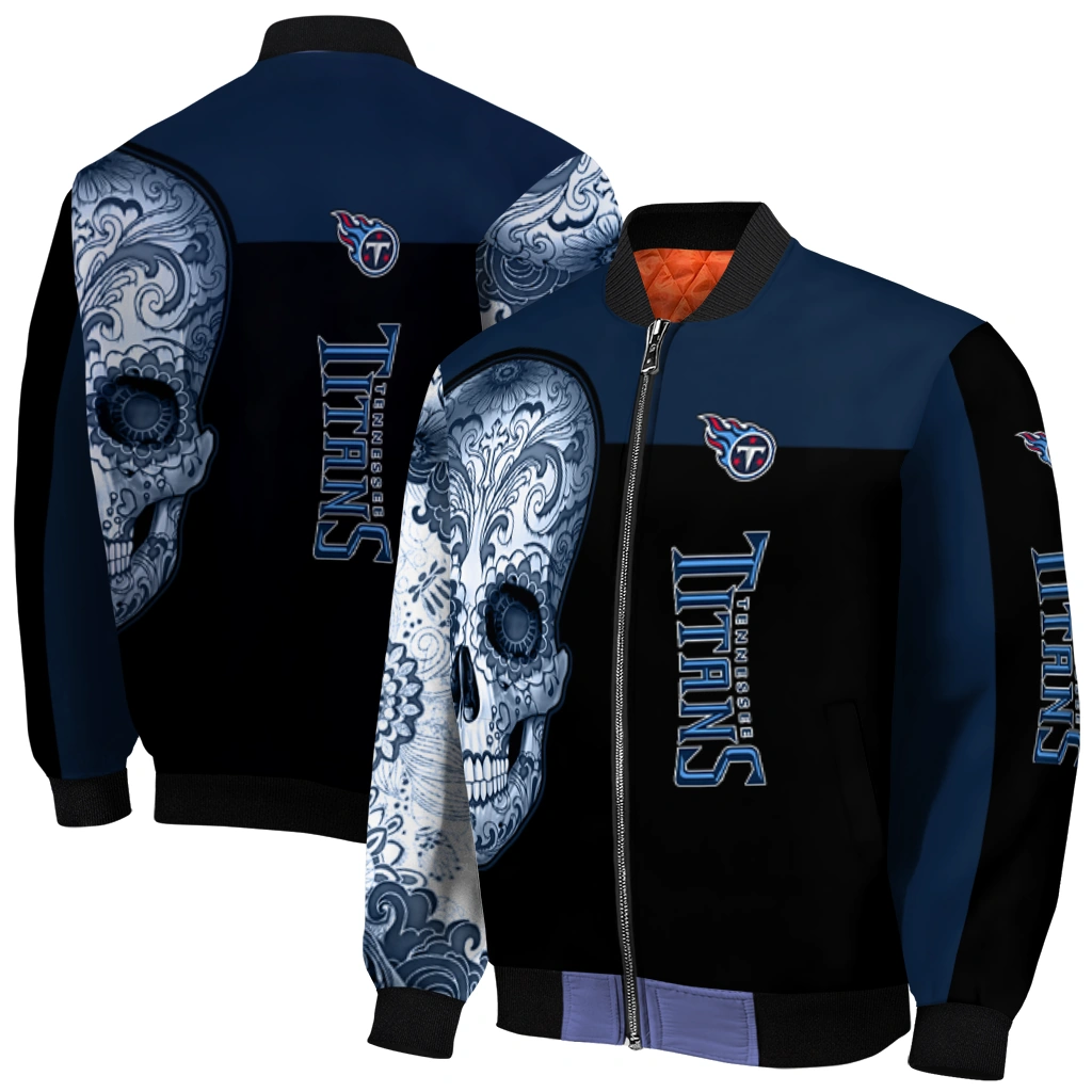 tennessee titans intricate skull navy black bomber jacket best selling tennessee titans intricate skull navy black bomber jacket best selling