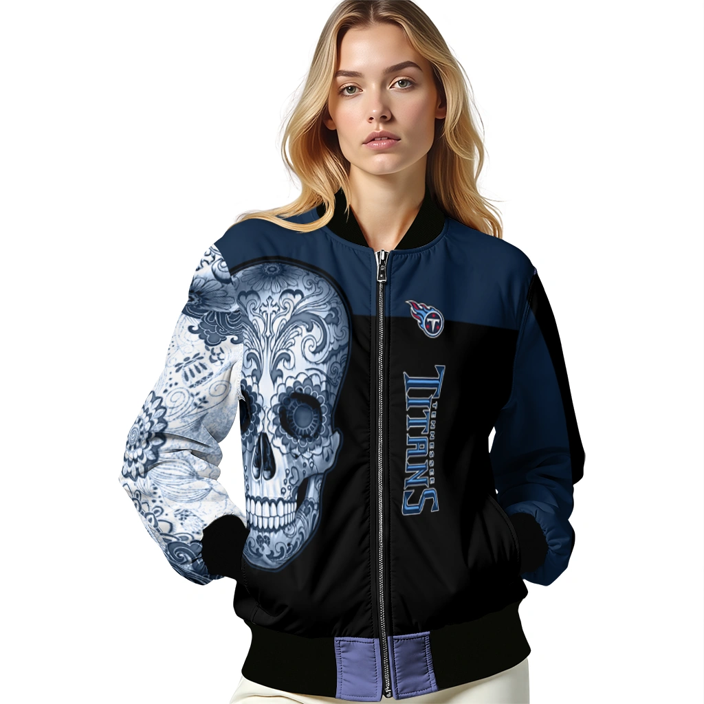 tennessee titans intricate skull navy black bomber jacket latest model tennessee titans intricate skull navy black bomber jacket latest model