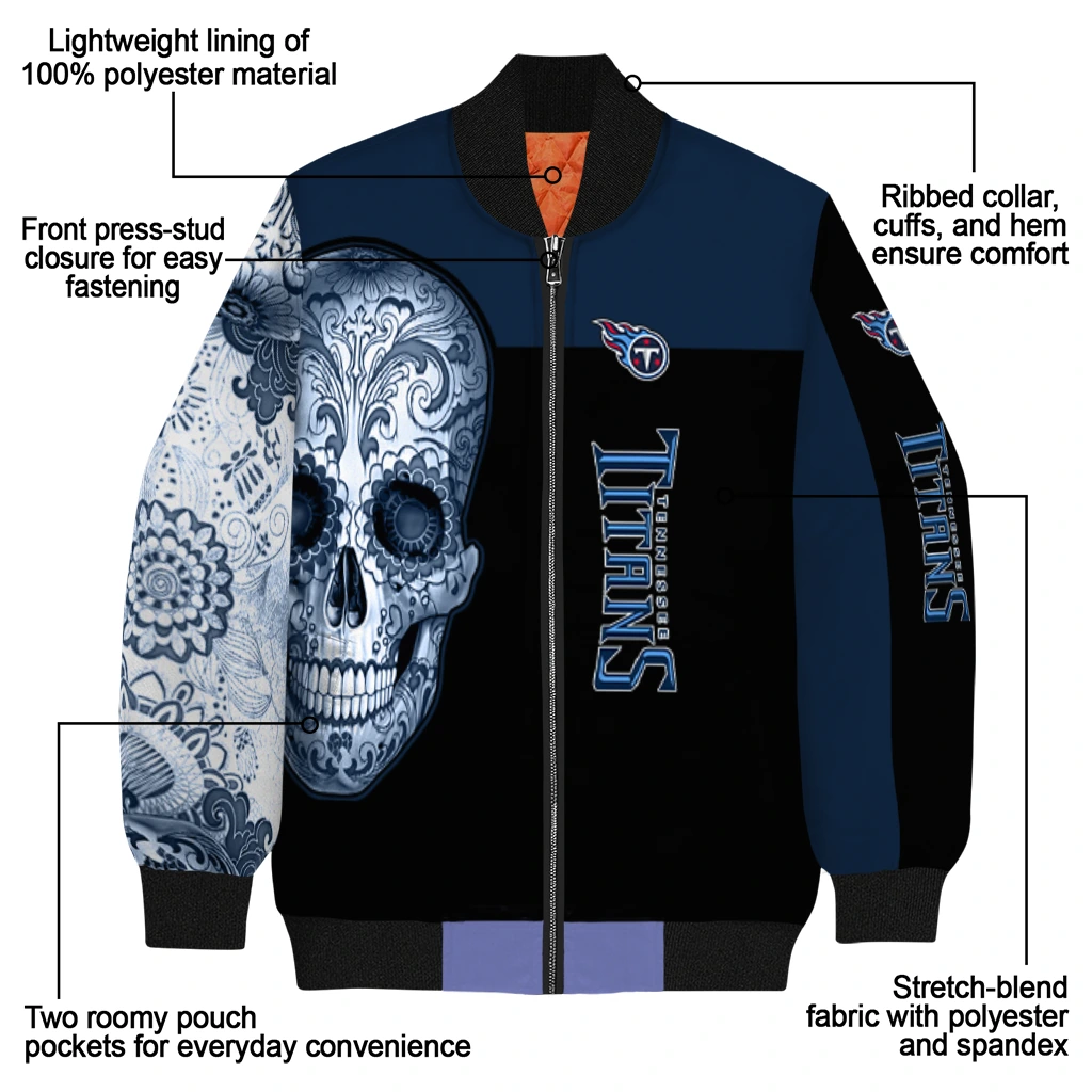 tennessee titans intricate skull navy black bomber jacket new arrival tennessee titans intricate skull navy black bomber jacket new arrival