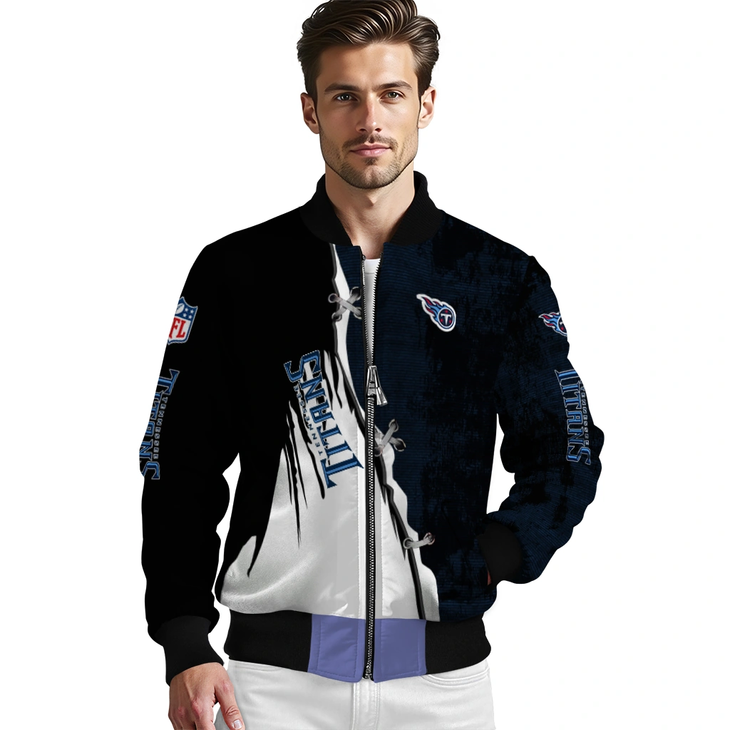 tennessee titans ripped grunge style navy black bomber jacket high quality tennessee titans ripped grunge style navy black bomber jacket high quality