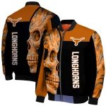 texas longhorns fire skull orange black bomber jacket best selling