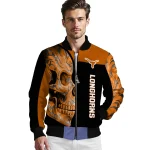 texas longhorns fire skull orange black bomber jacket best selling