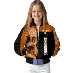 texas longhorns fire skull orange black bomber jacket best selling