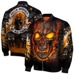 texas longhorns inferno skull orange black bomber jacket best selling