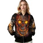texas longhorns inferno skull orange black bomber jacket best selling