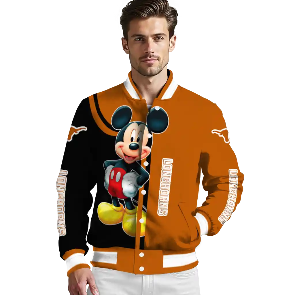 texas longhorns mickey mouse orange varsity jacket high quality texas longhorns mickey mouse orange varsity jacket high quality