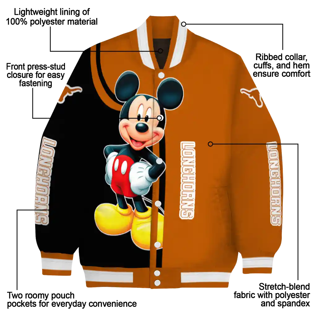 texas longhorns mickey mouse orange varsity jacket new arrival texas longhorns mickey mouse orange varsity jacket new arrival