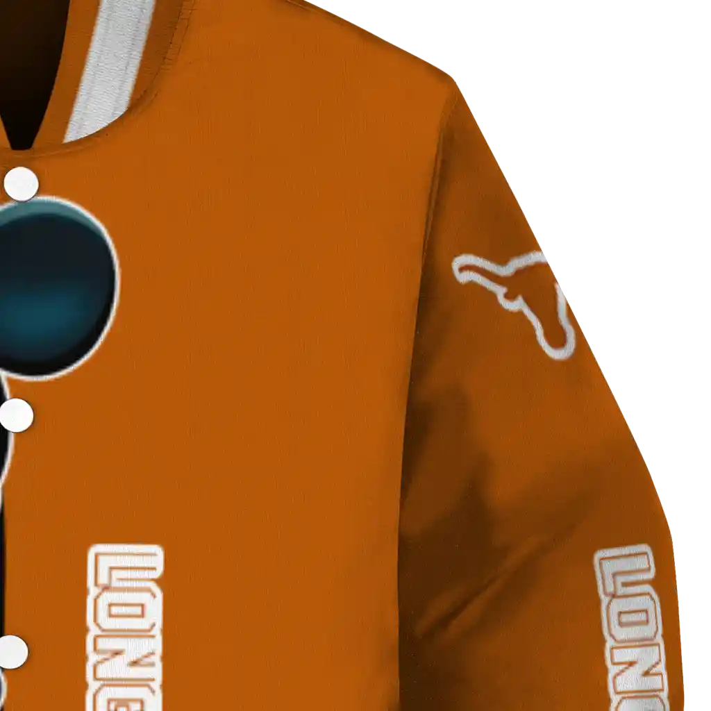 texas longhorns mickey mouse orange varsity jacket premium grade texas longhorns mickey mouse orange varsity jacket premium grade