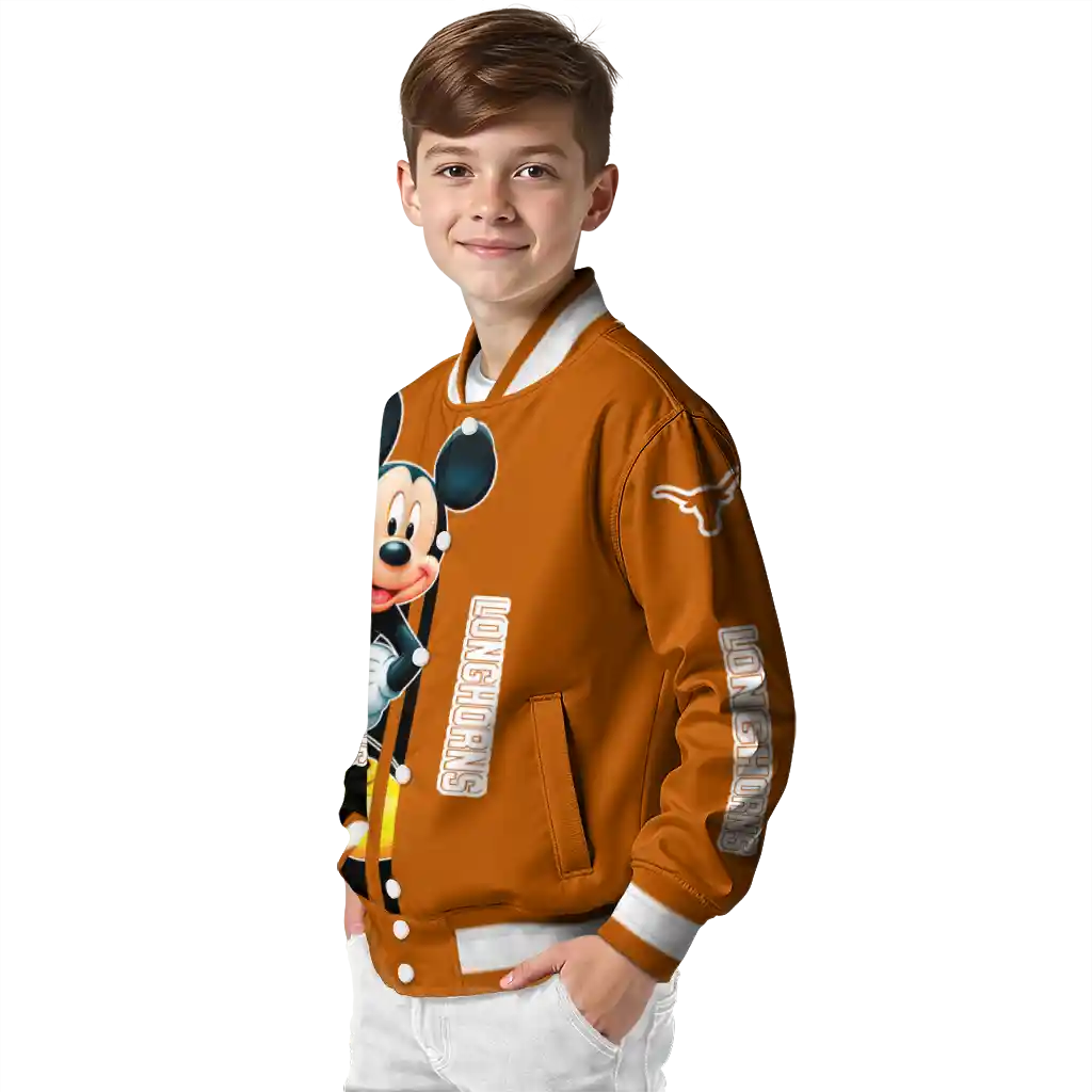 texas longhorns mickey mouse orange varsity jacket trendy texas longhorns mickey mouse orange varsity jacket trendy