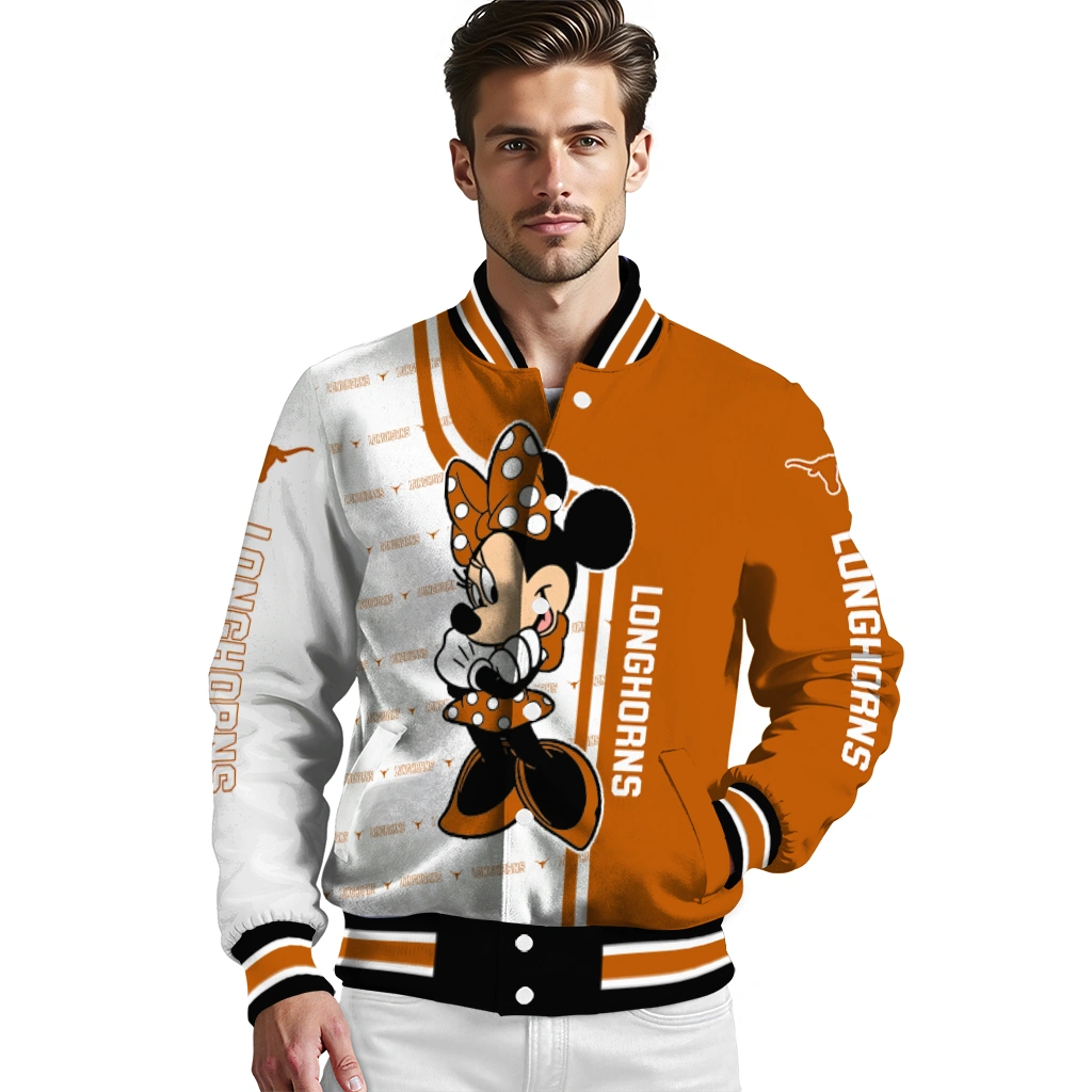 texas longhorns minnie mouse orange varsity jacket high quality texas longhorns minnie mouse orange varsity jacket high quality