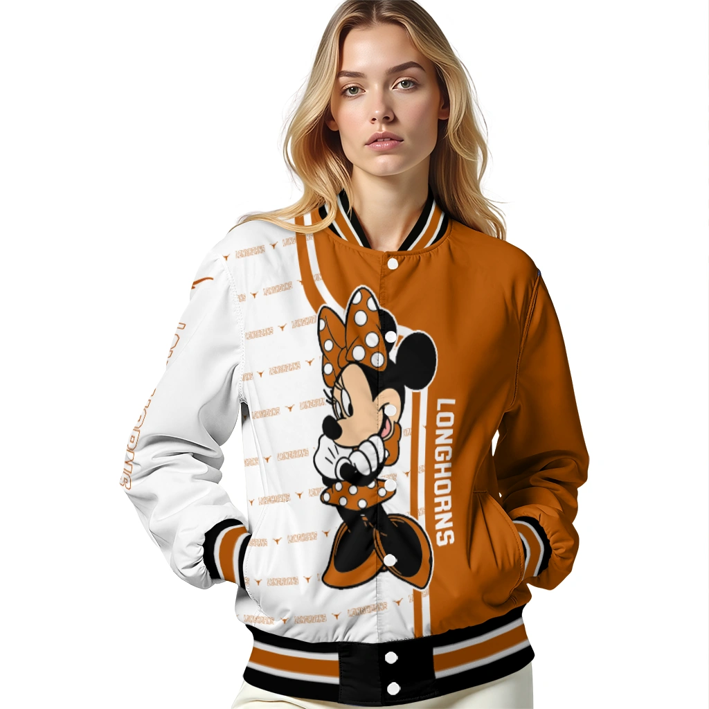 texas longhorns minnie mouse orange varsity jacket latest model texas longhorns minnie mouse orange varsity jacket latest model