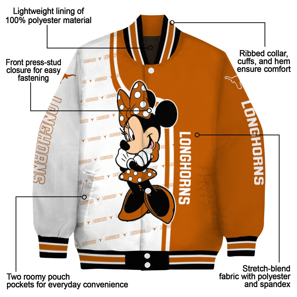 texas longhorns minnie mouse orange varsity jacket new arrival texas longhorns minnie mouse orange varsity jacket new arrival