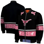 texas longhorns pink ribbon black pink bomber jacket best selling