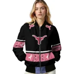 texas longhorns pink ribbon black pink bomber jacket best selling