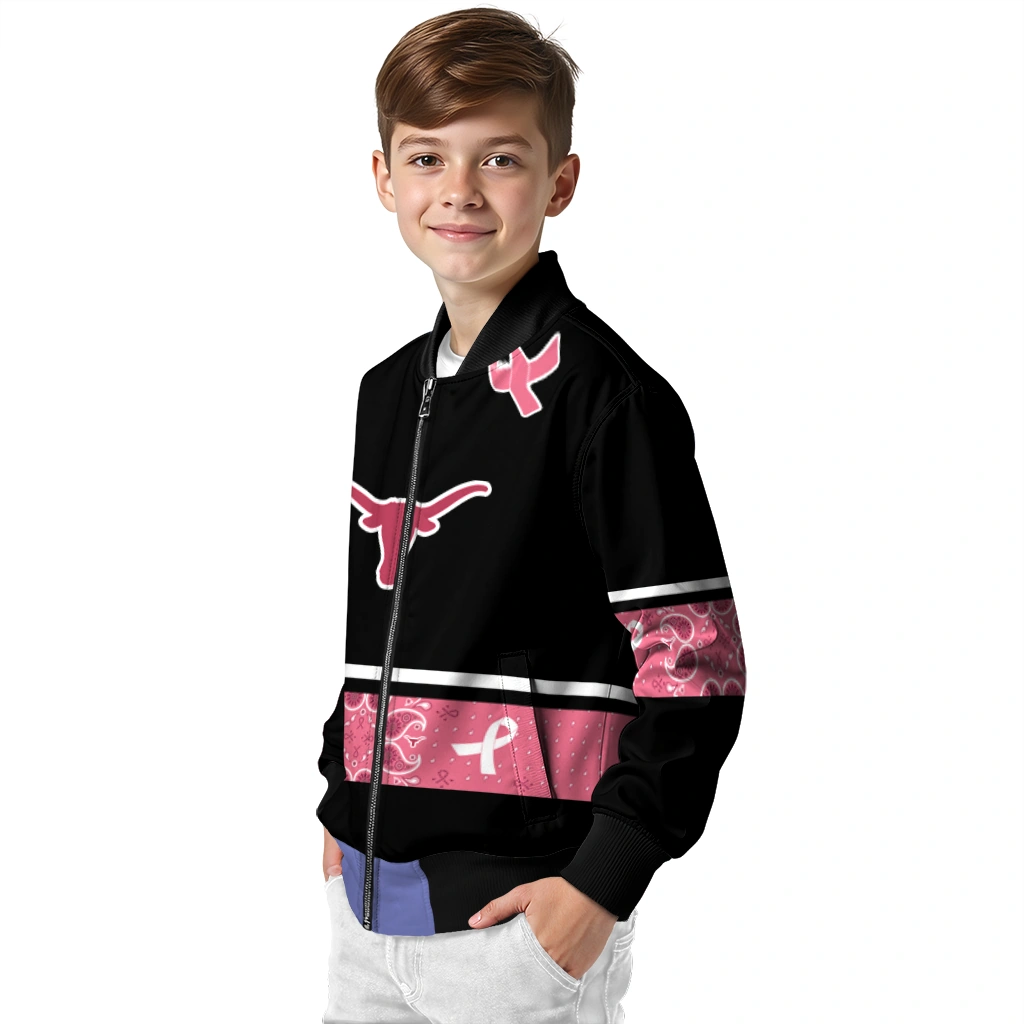 texas longhorns pink ribbon black pink bomber jacket trendy texas longhorns pink ribbon black pink bomber jacket trendy