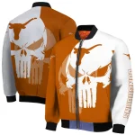 texas longhorns skull outline orange white bomber jacket best selling