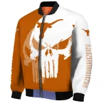 texas longhorns skull outline orange white bomber jacket best selling