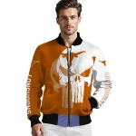 texas longhorns skull outline orange white bomber jacket best selling