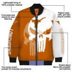 texas longhorns skull outline orange white bomber jacket best selling