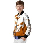 texas longhorns skull outline orange white bomber jacket best selling