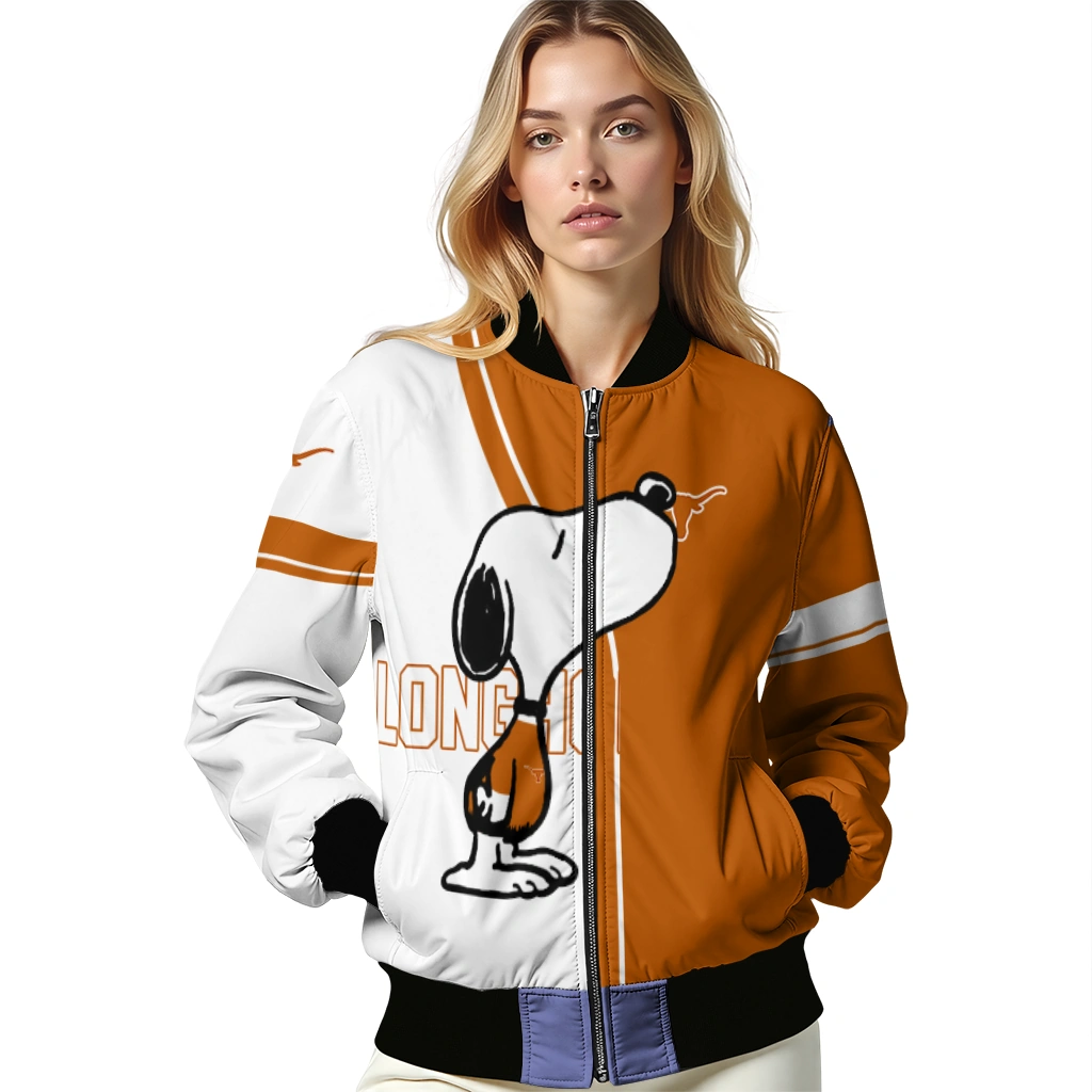 texas longhorns snoopy attitude orange bomber jacket latest model texas longhorns snoopy attitude orange bomber jacket latest model