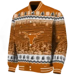 texas longhorns snowy pines orange varsity jacket best selling
