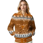 texas longhorns snowy pines orange varsity jacket best selling