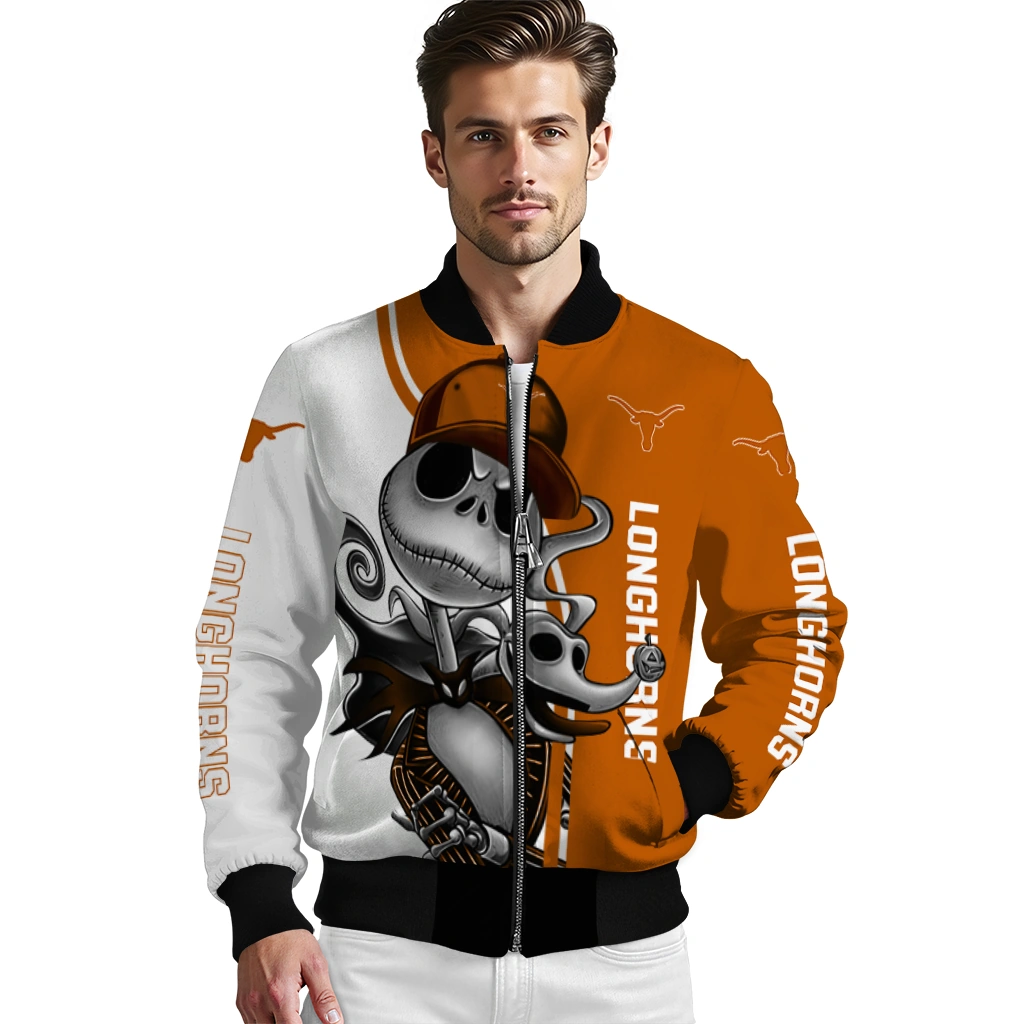 texas longhorns spooky grin orange bomber jacket high quality texas longhorns spooky grin orange bomber jacket high quality