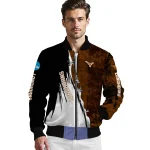texas longhorns torn texture print orange black bomber jacket best selling