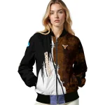 texas longhorns torn texture print orange black bomber jacket best selling