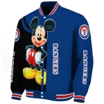 texas rangers mickey mouse blue varsity jacket best selling