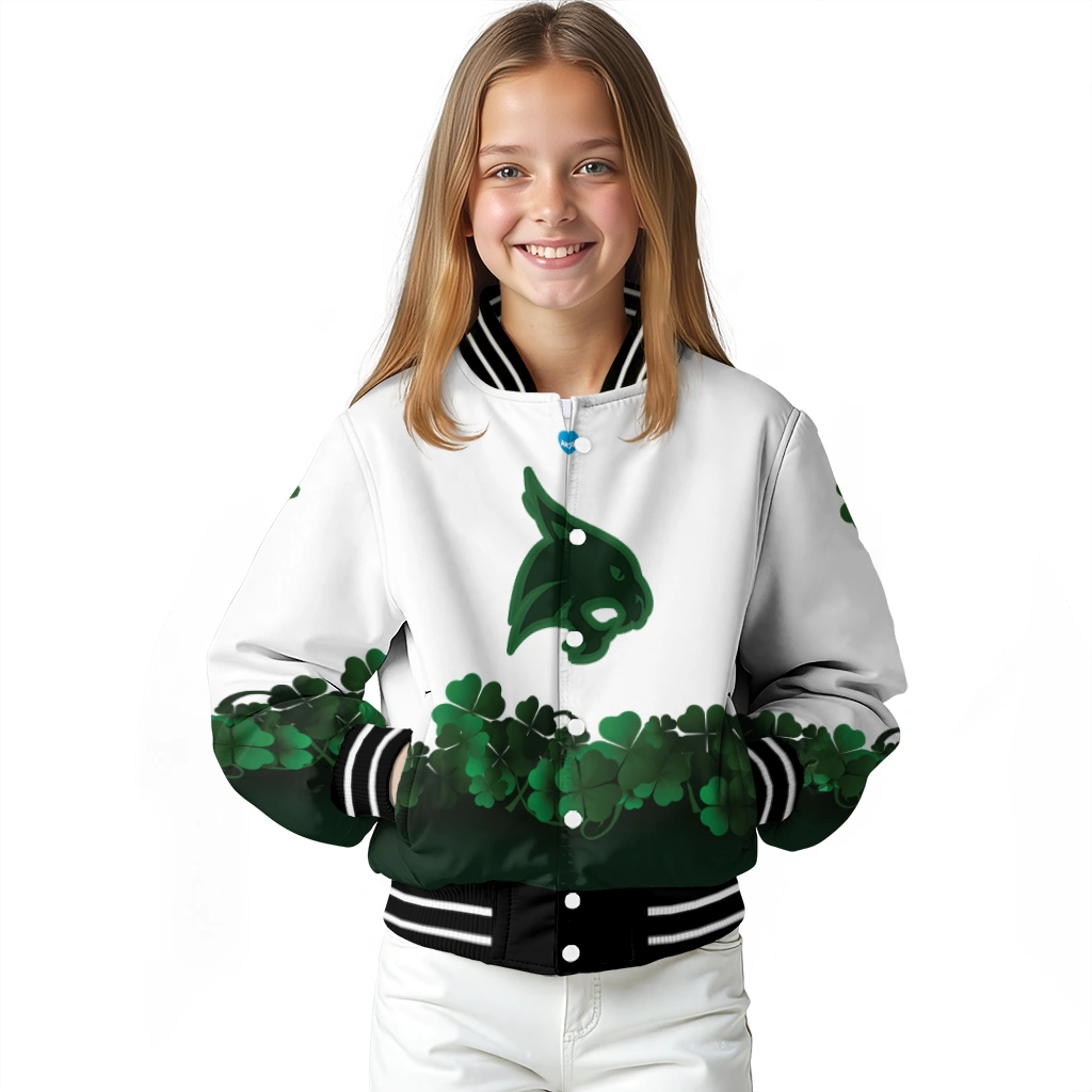 texas state bobcats clovers pattern white green varsity jacket top rated texas state bobcats clovers pattern white green varsity jacket top rated