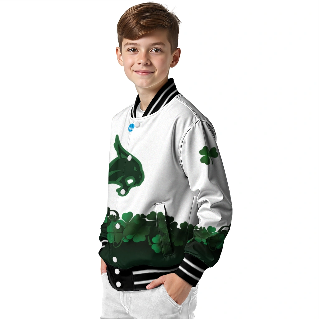 texas state bobcats clovers pattern white green varsity jacket trendy texas state bobcats clovers pattern white green varsity jacket trendy