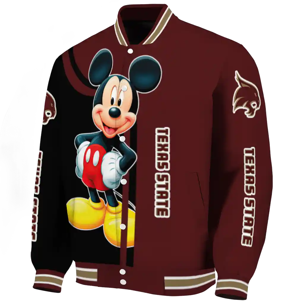 texas state bobcats mickey mouse maroon varsity jacket best selling texas state bobcats mickey mouse maroon varsity jacket best selling