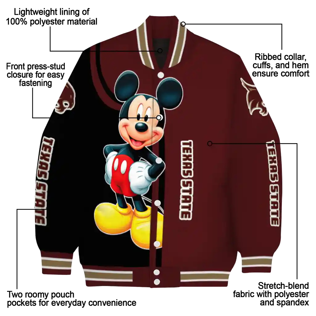 texas state bobcats mickey mouse maroon varsity jacket new arrival texas state bobcats mickey mouse maroon varsity jacket new arrival