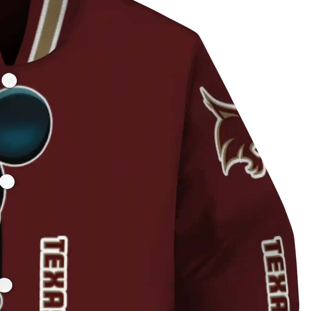 texas state bobcats mickey mouse maroon varsity jacket premium grade texas state bobcats mickey mouse maroon varsity jacket premium grade