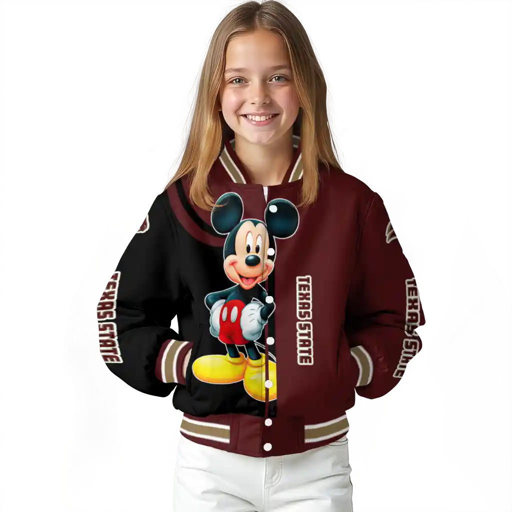 texas state bobcats mickey mouse maroon varsity jacket top rated texas state bobcats mickey mouse maroon varsity jacket top rated