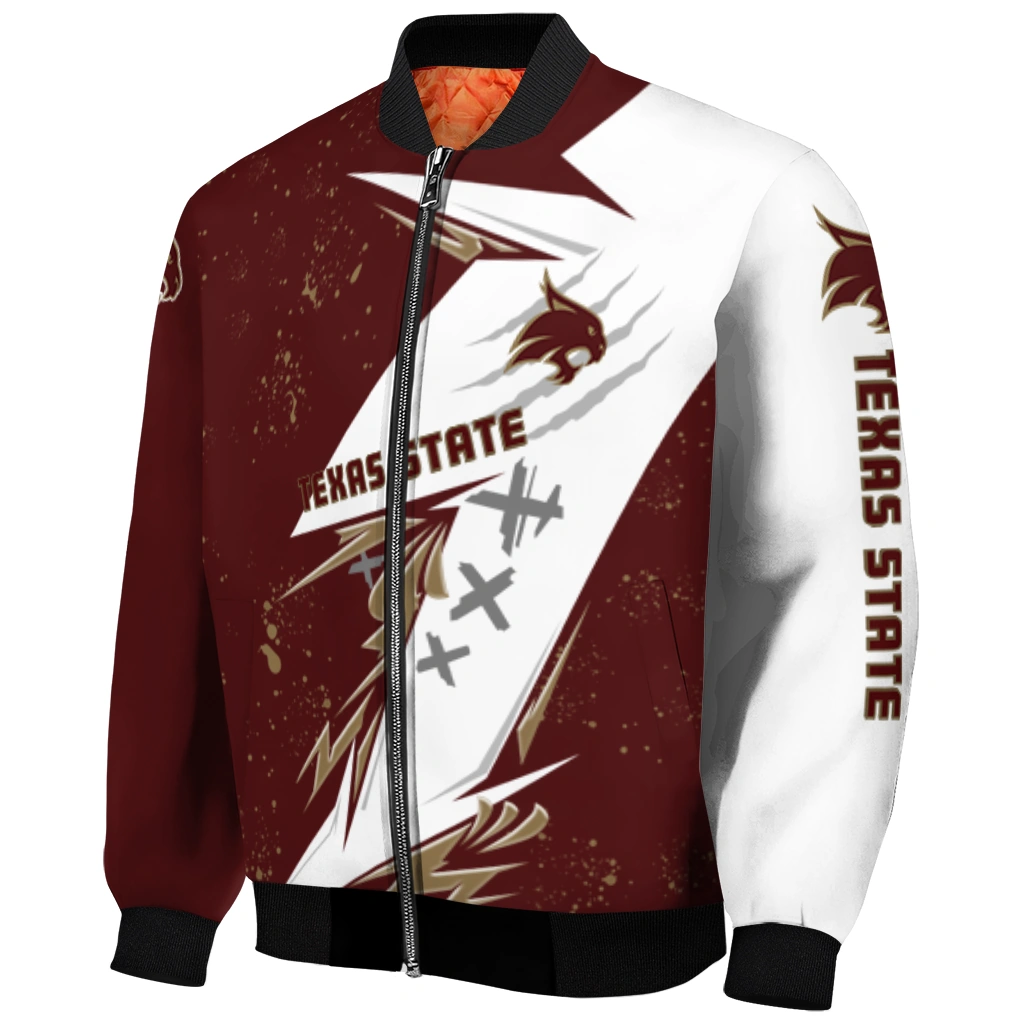 texas state bobcats ripped bolt maroon white bomber jacket fashion forward texas state bobcats ripped bolt maroon white bomber jacket fashion forward