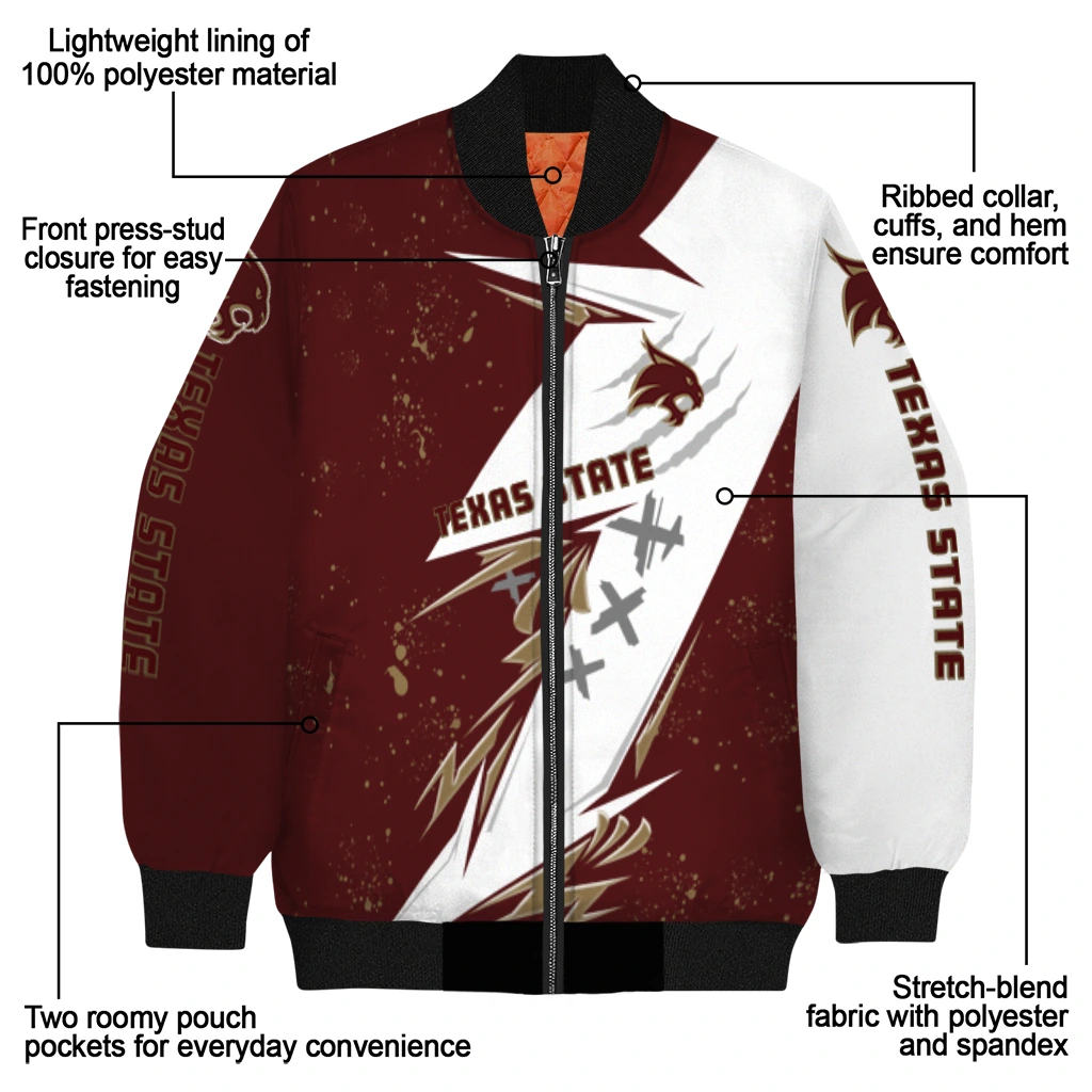 texas state bobcats ripped bolt maroon white bomber jacket new arrival texas state bobcats ripped bolt maroon white bomber jacket new arrival
