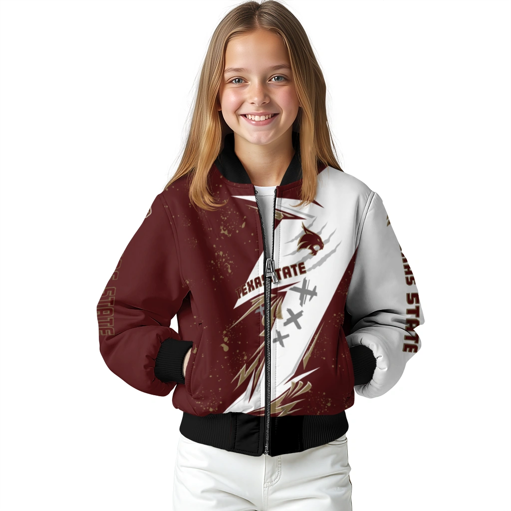 texas state bobcats ripped bolt maroon white bomber jacket top rated texas state bobcats ripped bolt maroon white bomber jacket top rated