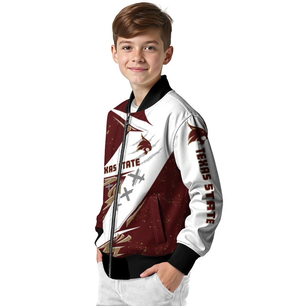 texas state bobcats ripped bolt maroon white bomber jacket trendy texas state bobcats ripped bolt maroon white bomber jacket trendy